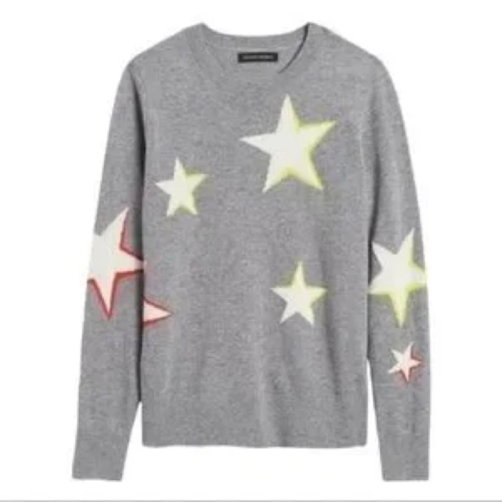BANANA REPUBLIC Italian Merino Wool Blend Gray Stars Novelty Print Sweater S - Picture 1 of 6